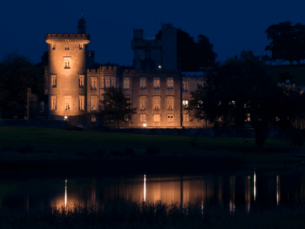 Nighttime picture of Dromoland Castle, one of the best castles to visit in Ireland