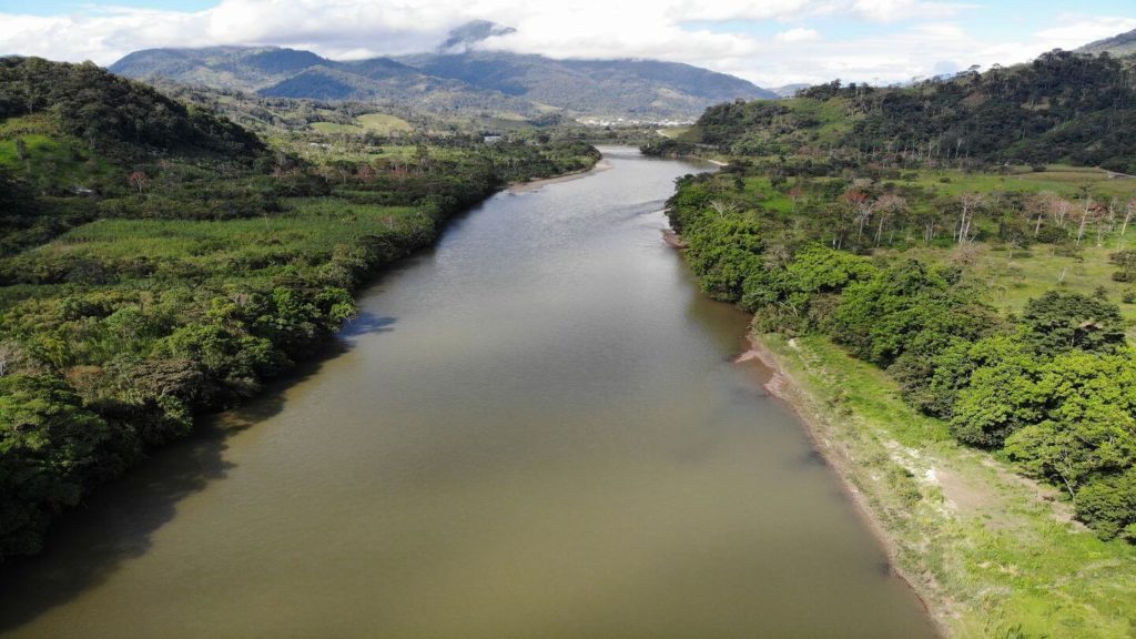aerial view over the Amazon River and rainforest