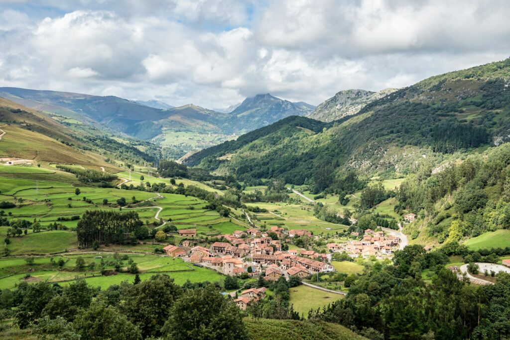 Remote village in a green valley of the Pyrenees, France