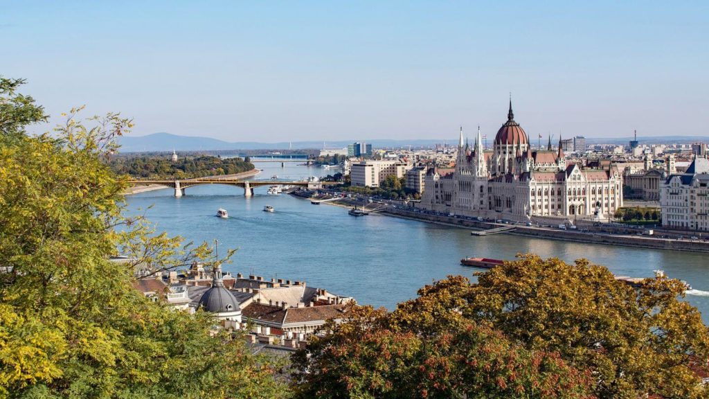 Danube River flowing through Budapest Hungary