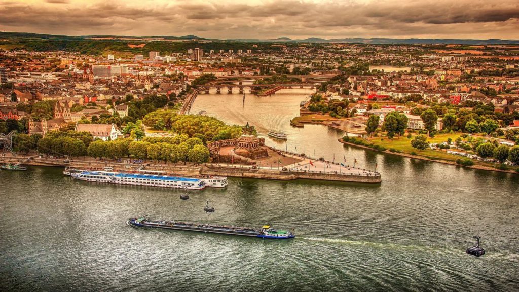 aerial view over the Rhine River