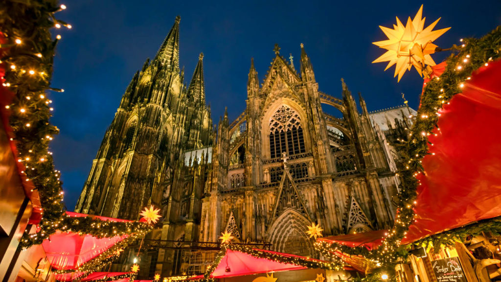 Cathedral next to a Christmas market, Germany