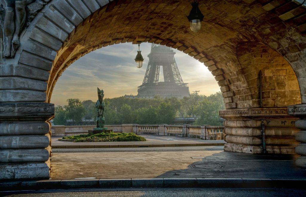 stone archway eiffel tower paris France