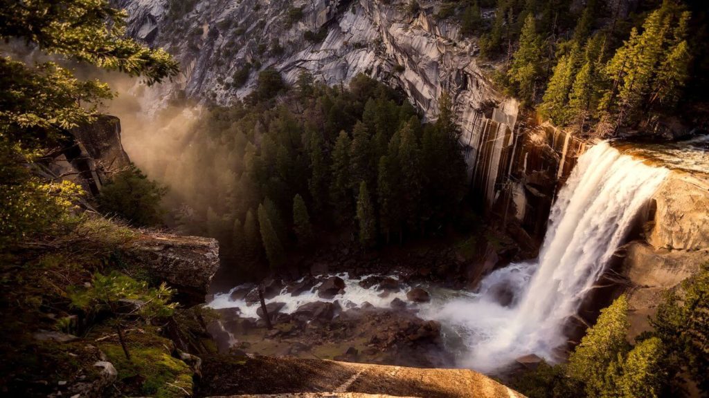 yosemite falls surrounded by forest california