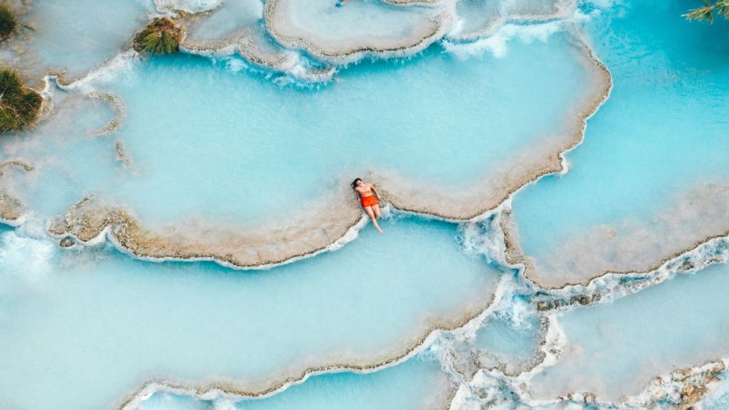 woman relaxing at blue hot springs Turkey