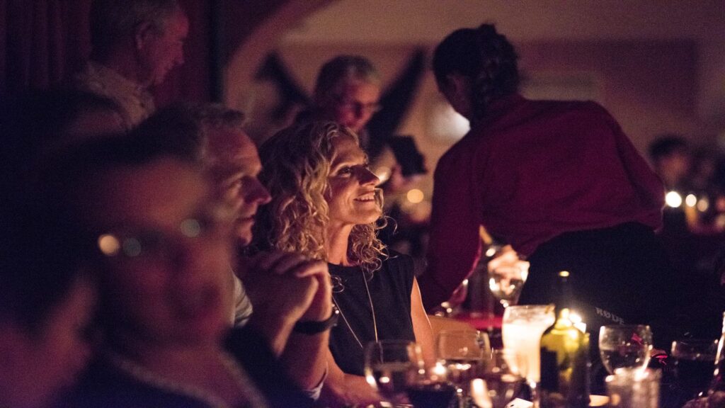 women watching a show in a restaurant