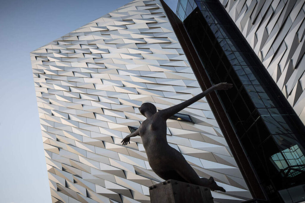 statue of women outside titanic belfast