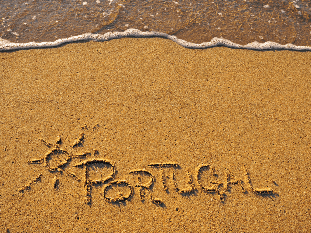 Portugal written in sand