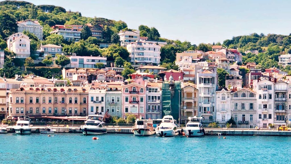 View of harbour-front resort town in Turkey