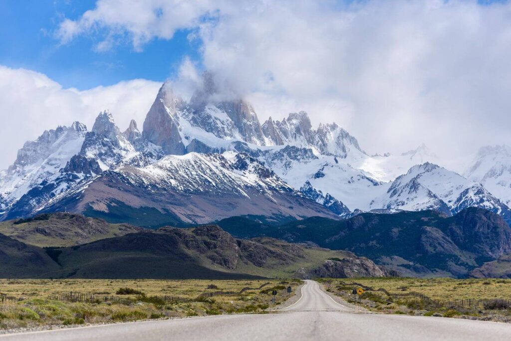 road through snowy mountains Argentina