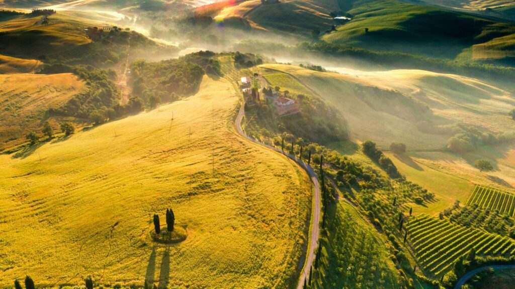rolling green hills Tuscany Italy