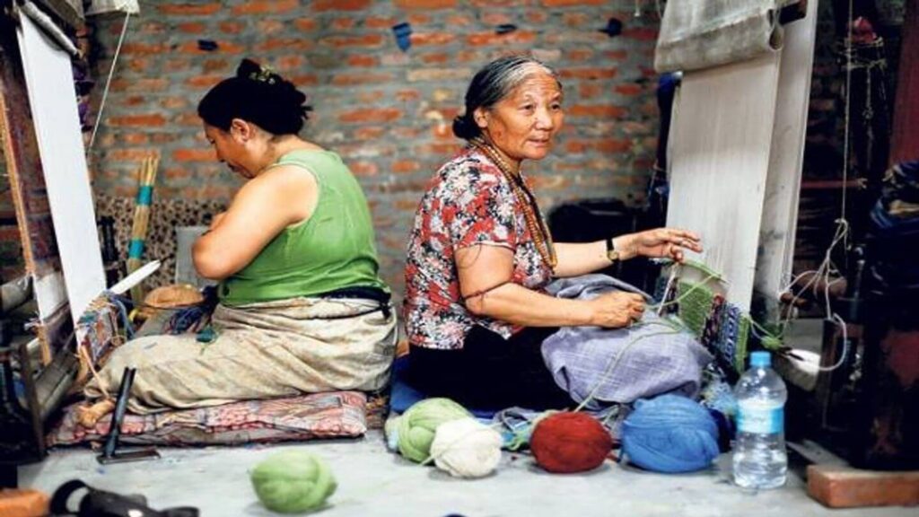 women at a traditional crafting centre in Nepal
