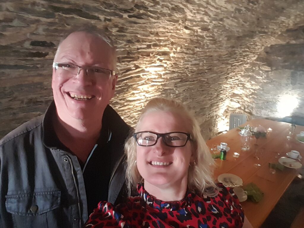 Leith and David at the Ovre-Eide family's dining in a dungeon experience