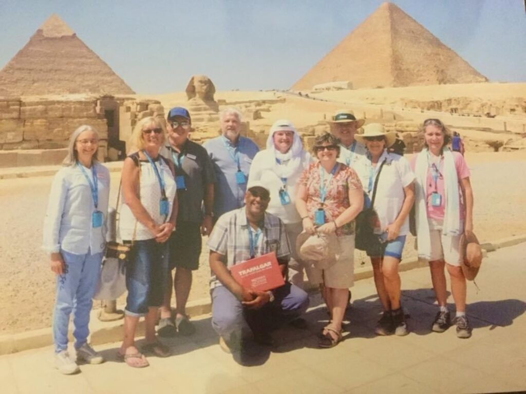 tour group of Trafalgar guests at the Pyramids of Giza in Egypt
