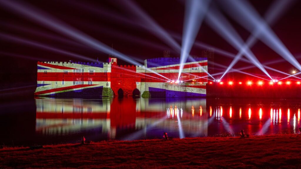 light show and illuminated British flag