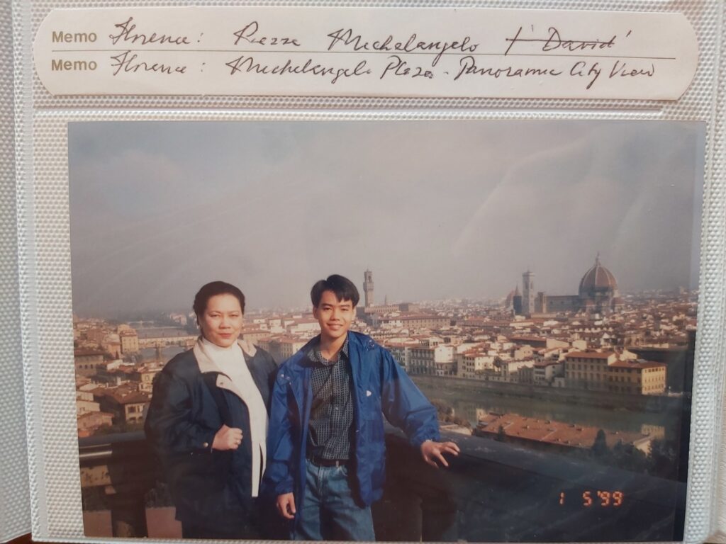 Benedict with his mum on their first Europe Trafalgar trip