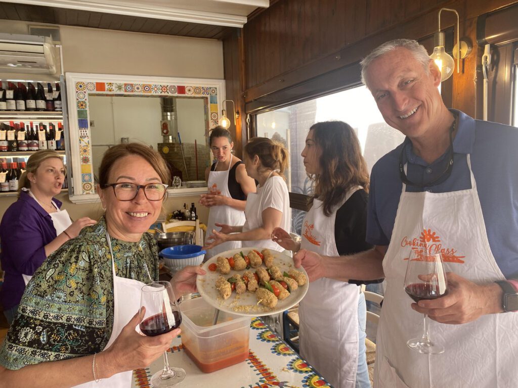 Jeff and Tina at a cooking class in italy