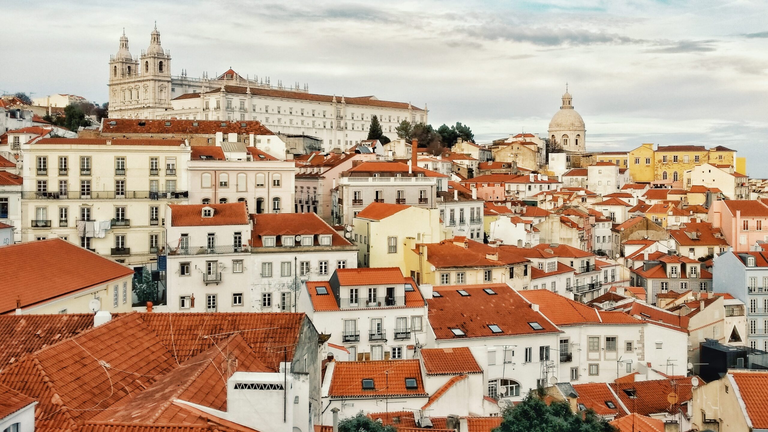 A wide angle of Lisbon's orange rooftops.