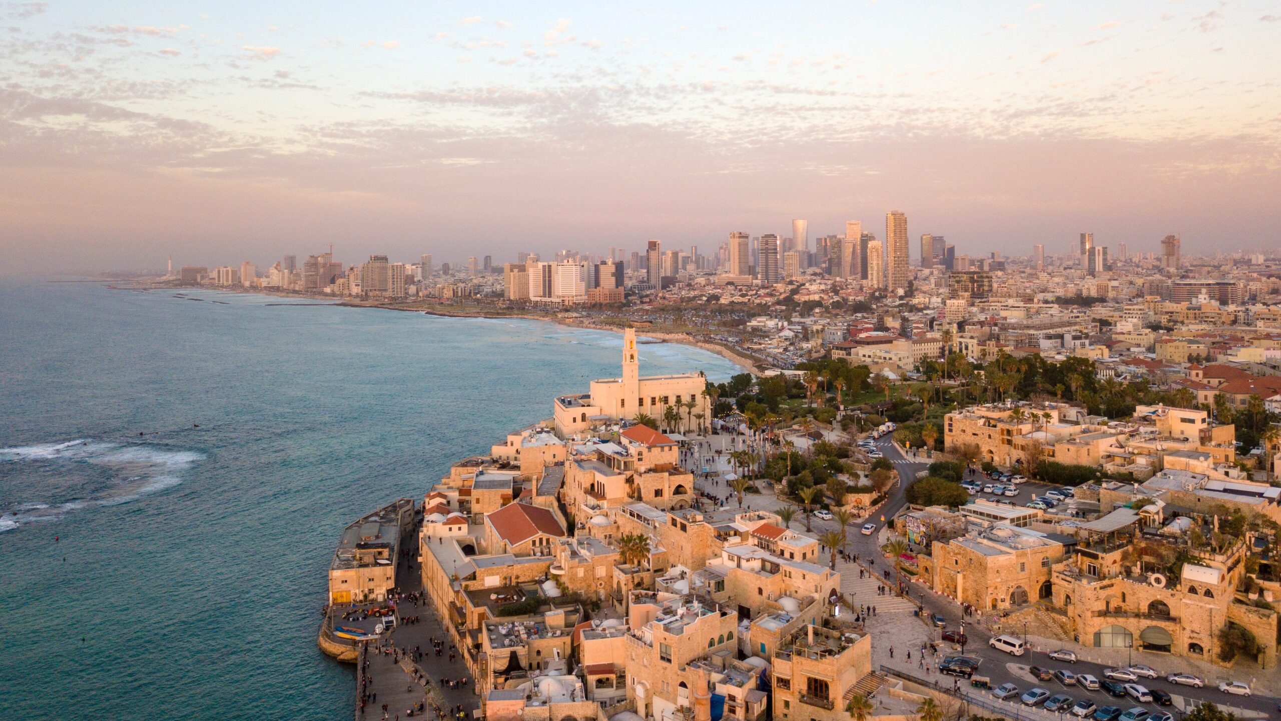 Tel Aviv, one of the world's most LGBTQ friendly cities. The Old Town in the foreground, and the more modernised city in the background.