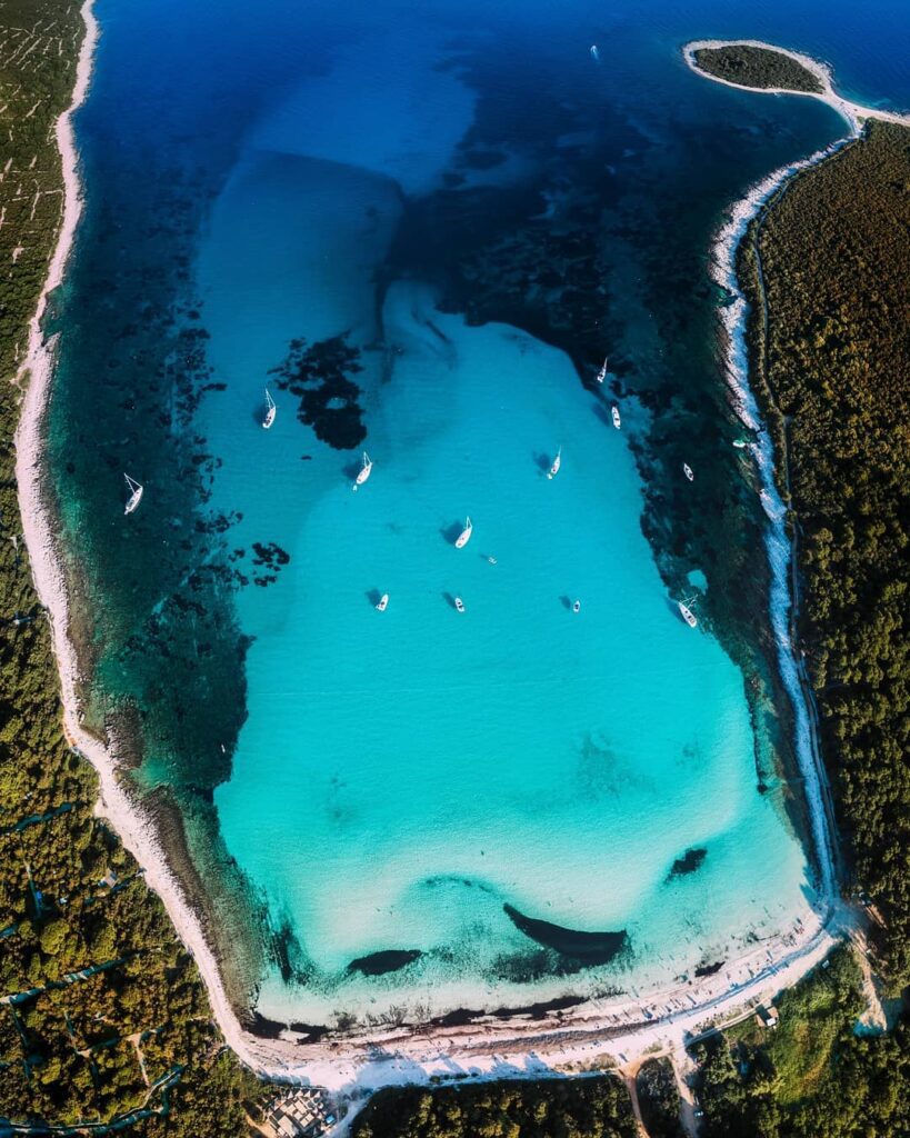 A birds-eye view of the unbelievably see-through waters of Saharun, Croatia