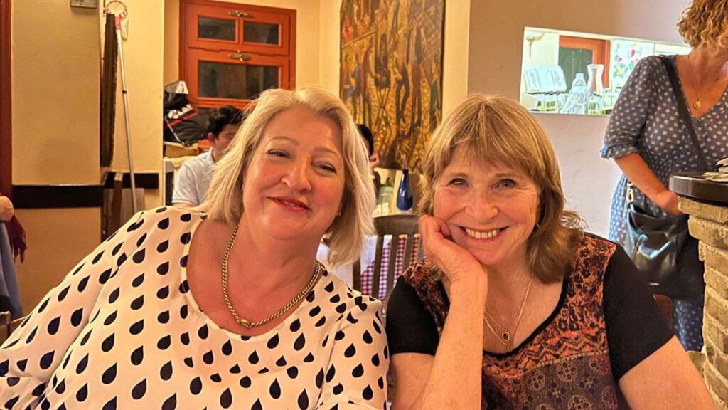 Diane and a friend on tour in Greece