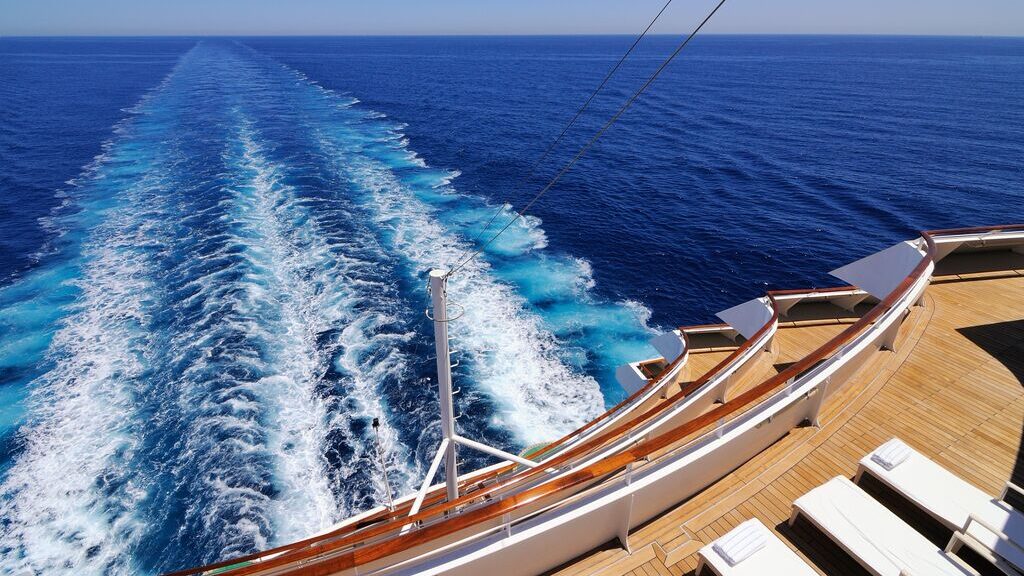 Overlooking the sea from onboard a cruise ship