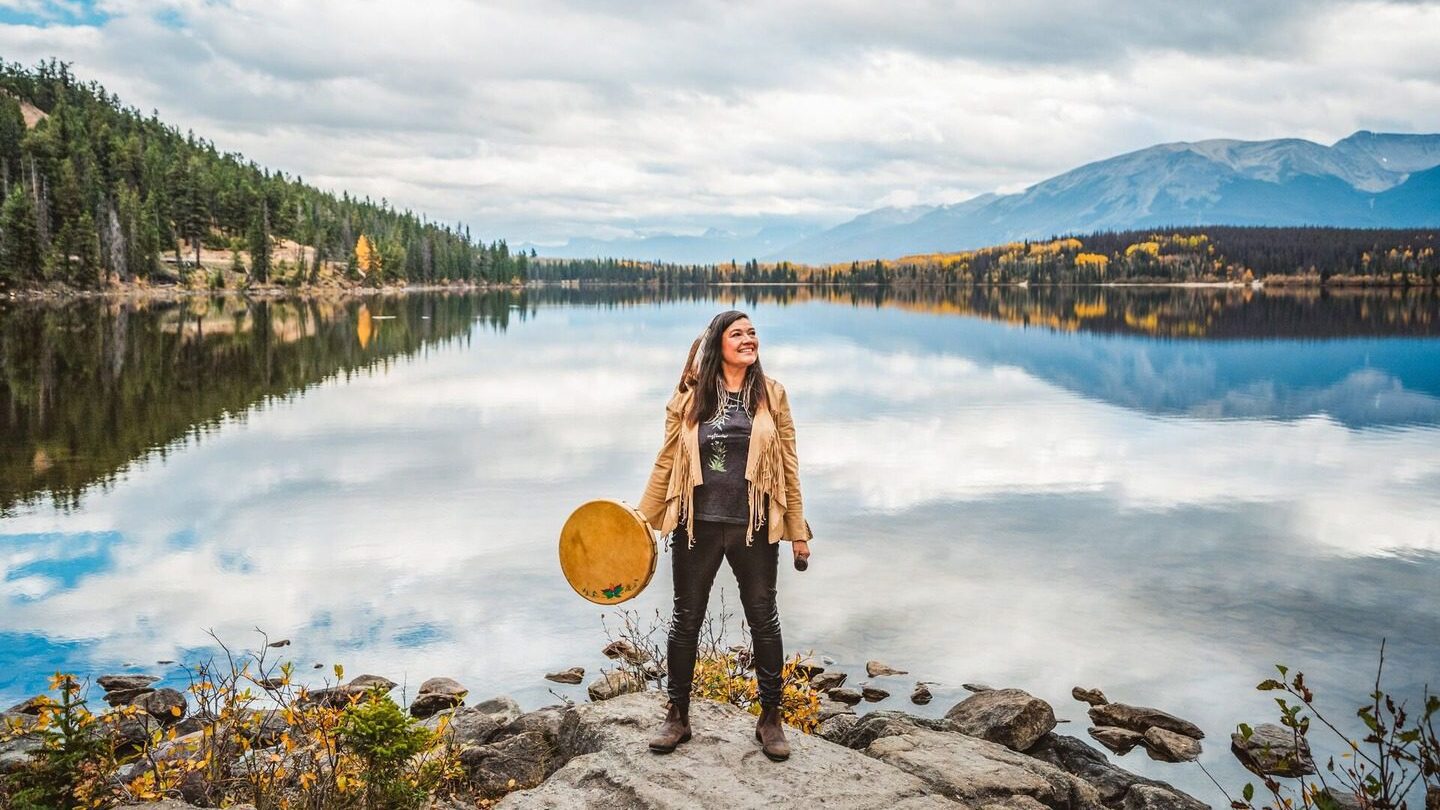 Cree Warrior Woman in Canadian Rockies Indigenous communities