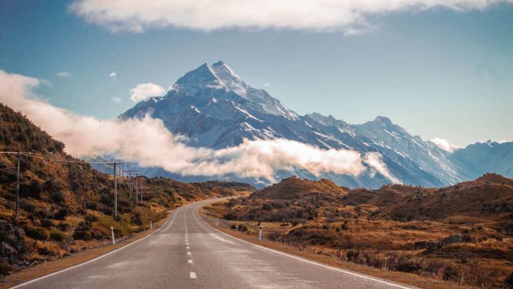 Mount cook and open road, newzealand