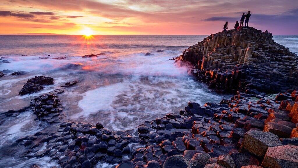 The Giants causeway at sunset, Ireland travelling with kids