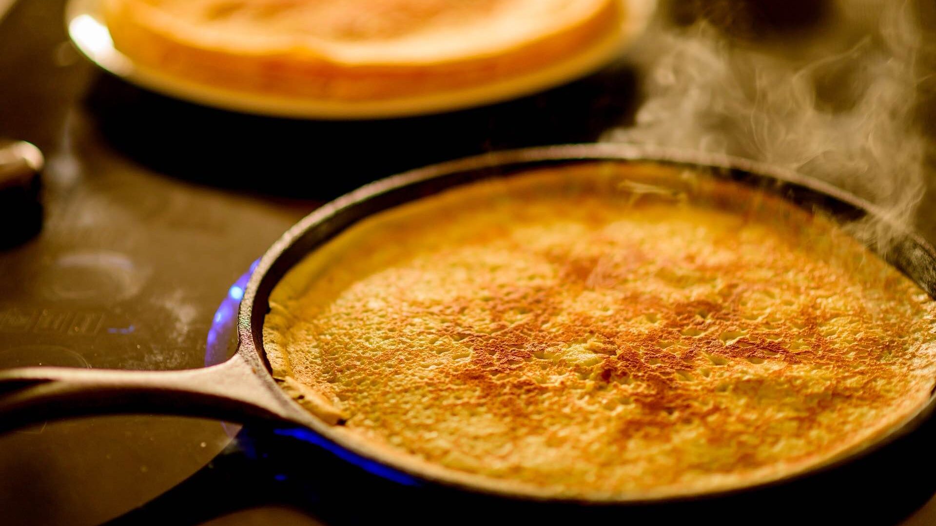 Crepe cooking in a pan