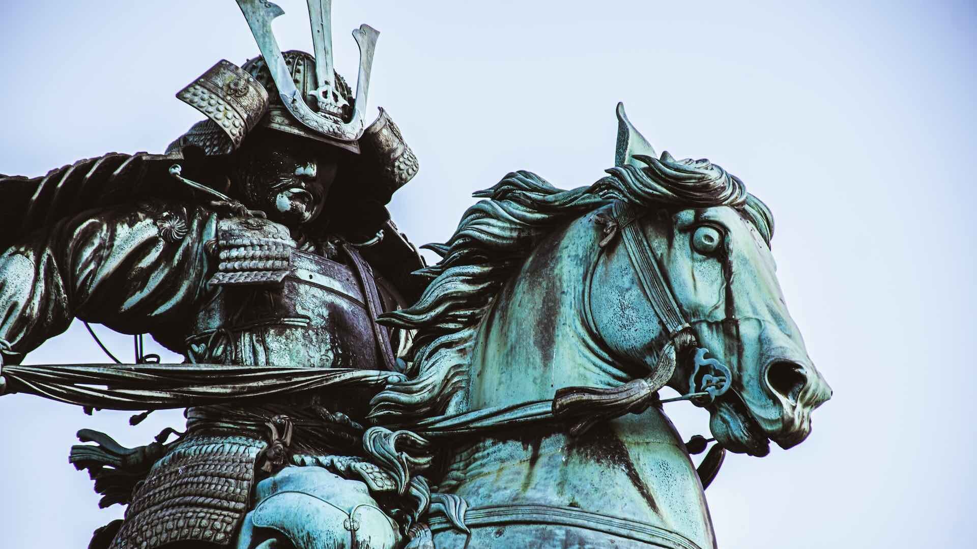 statue of Japanese samurai on horse