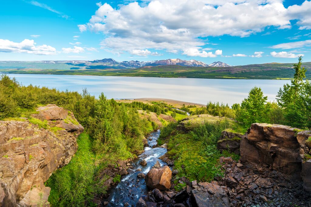 Iceland lake and river in the summer