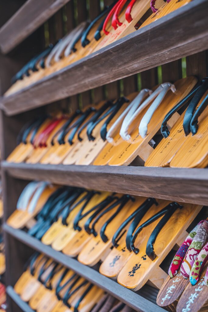 A row of traditional japanese sandals