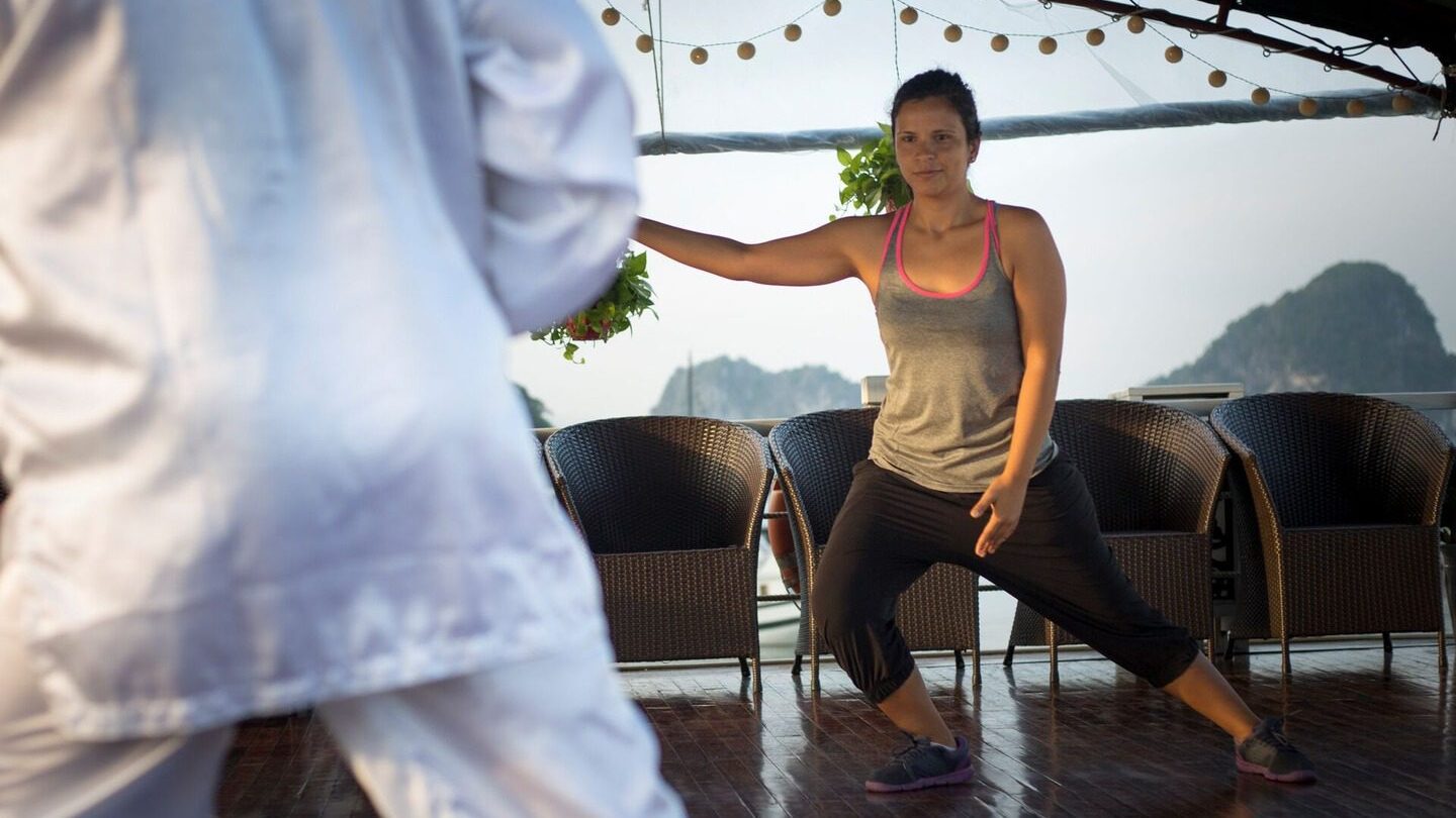 Trafalgar guest learning tai chi in Vietnam