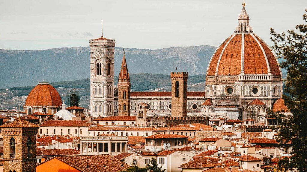 Rooftop view of the Florence skyline, featuring the Duomo