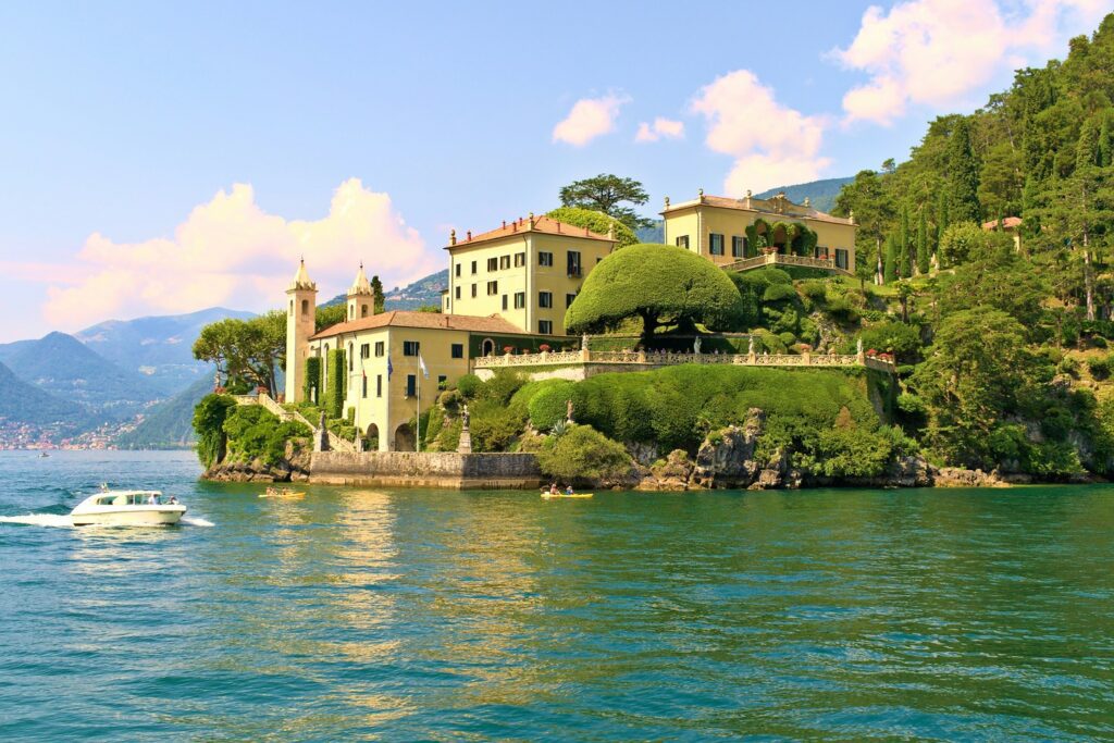 Villa and gardens on the edge of Lake Como Italy