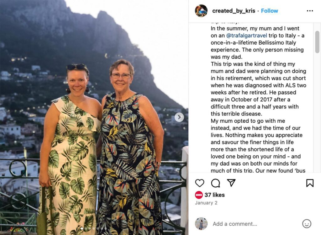 Trafalgar past guest Kris with her mum in Italy