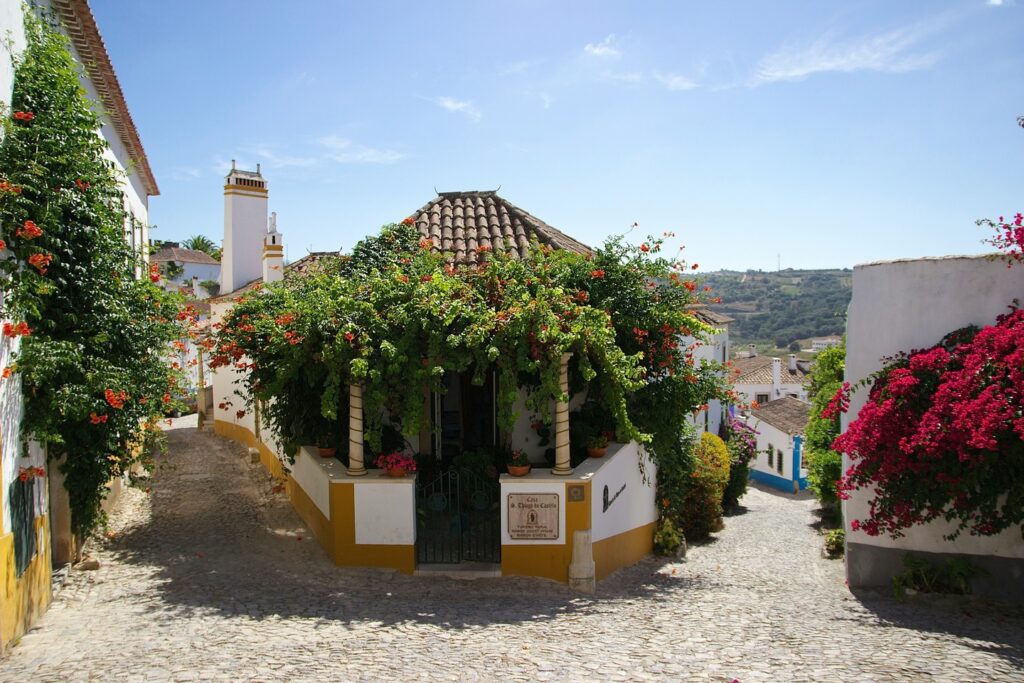 whitewashed buildings Obidos Portugal