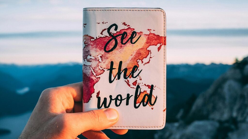 Passport cover that says "see the world"