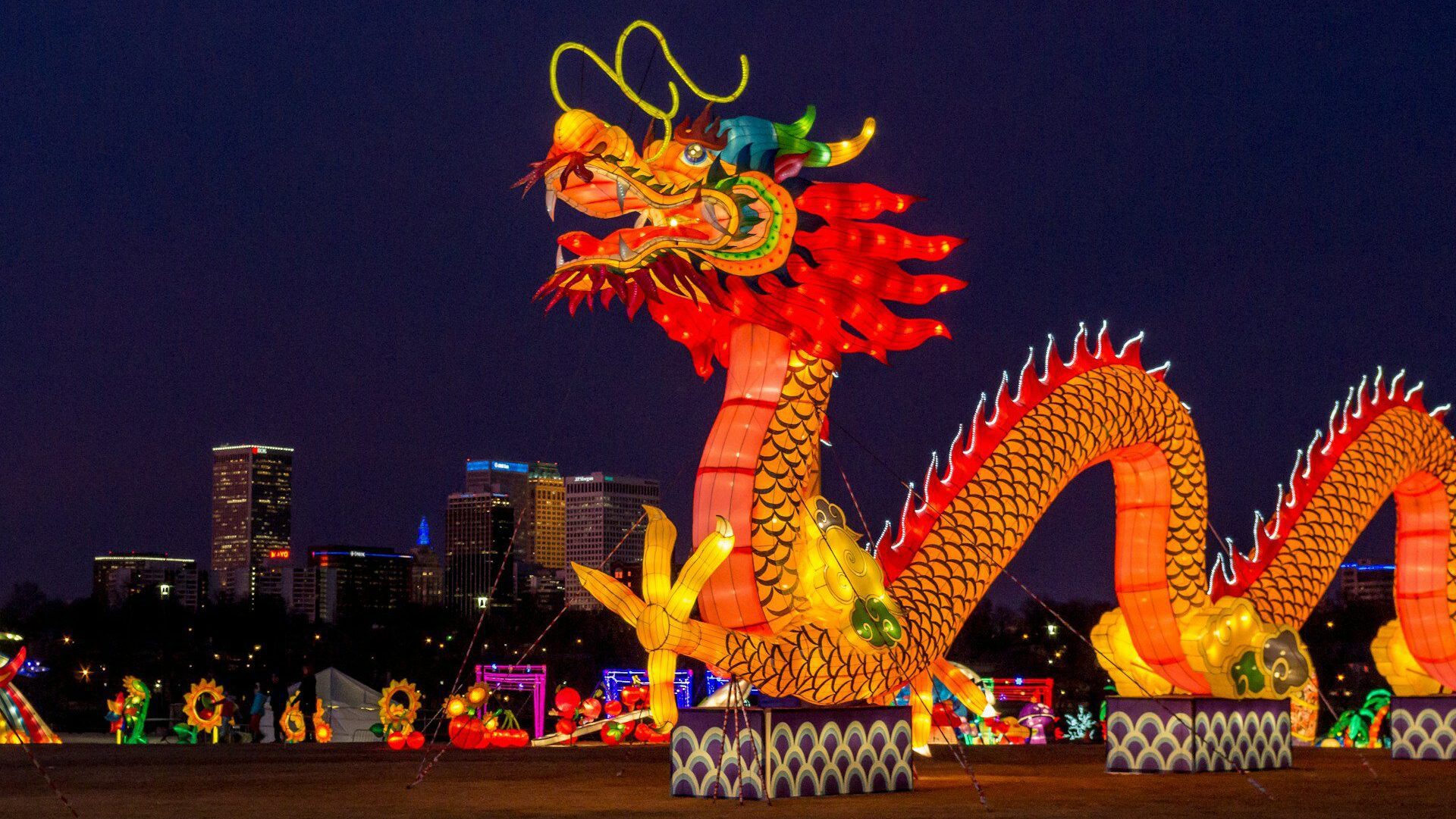 Photo of an illuminated Chinese dragon