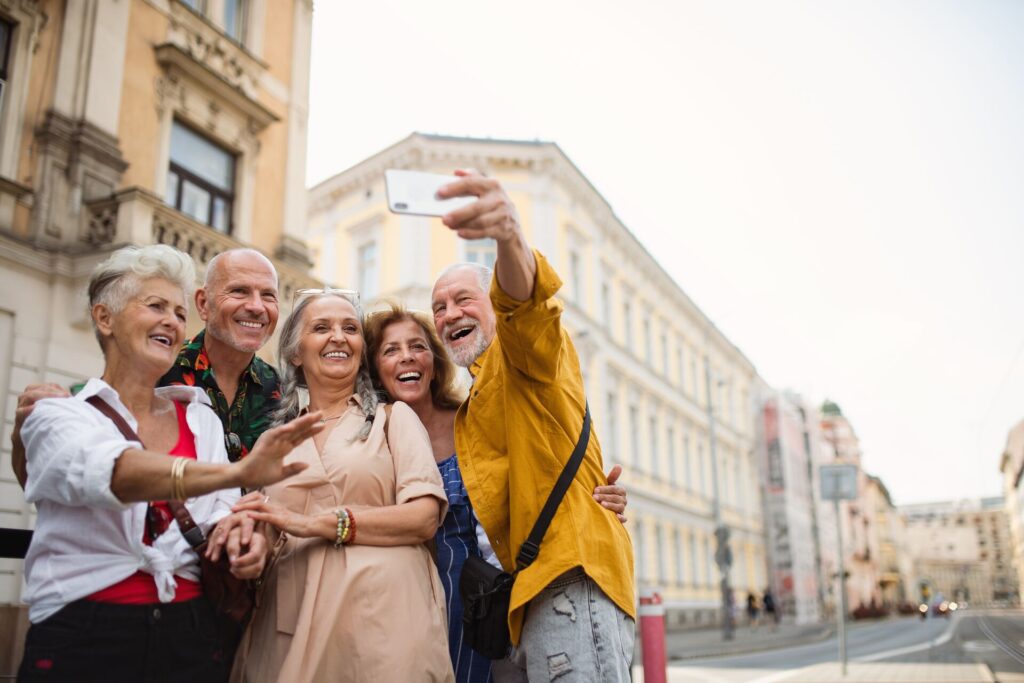 Group of mature tourists taking a selfie