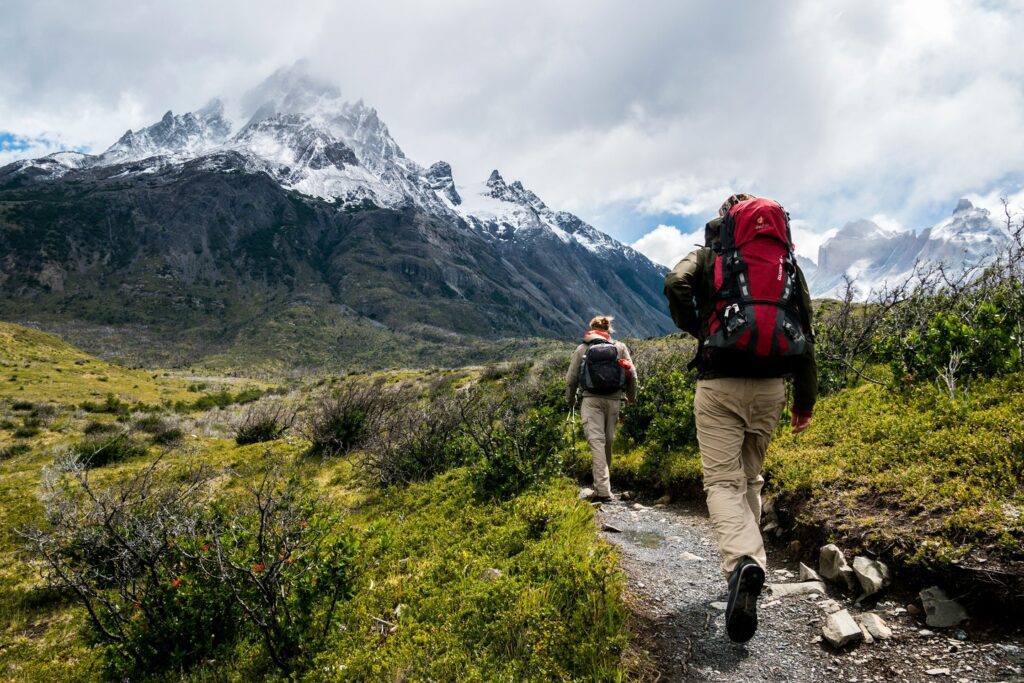 two people hiking in Patagonia