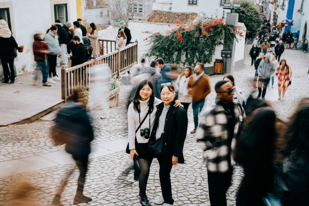 A mother and daughter on holiday in Europe