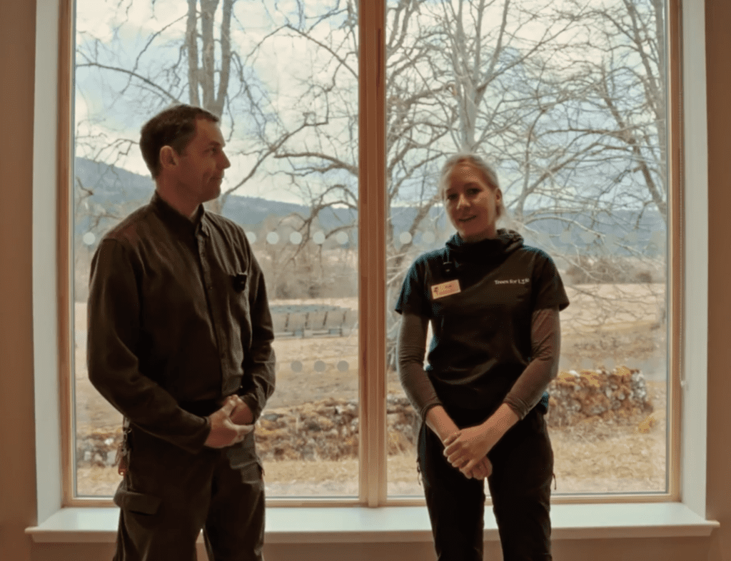 A man and a woman being interviewed from Dundreggan rewilding centre