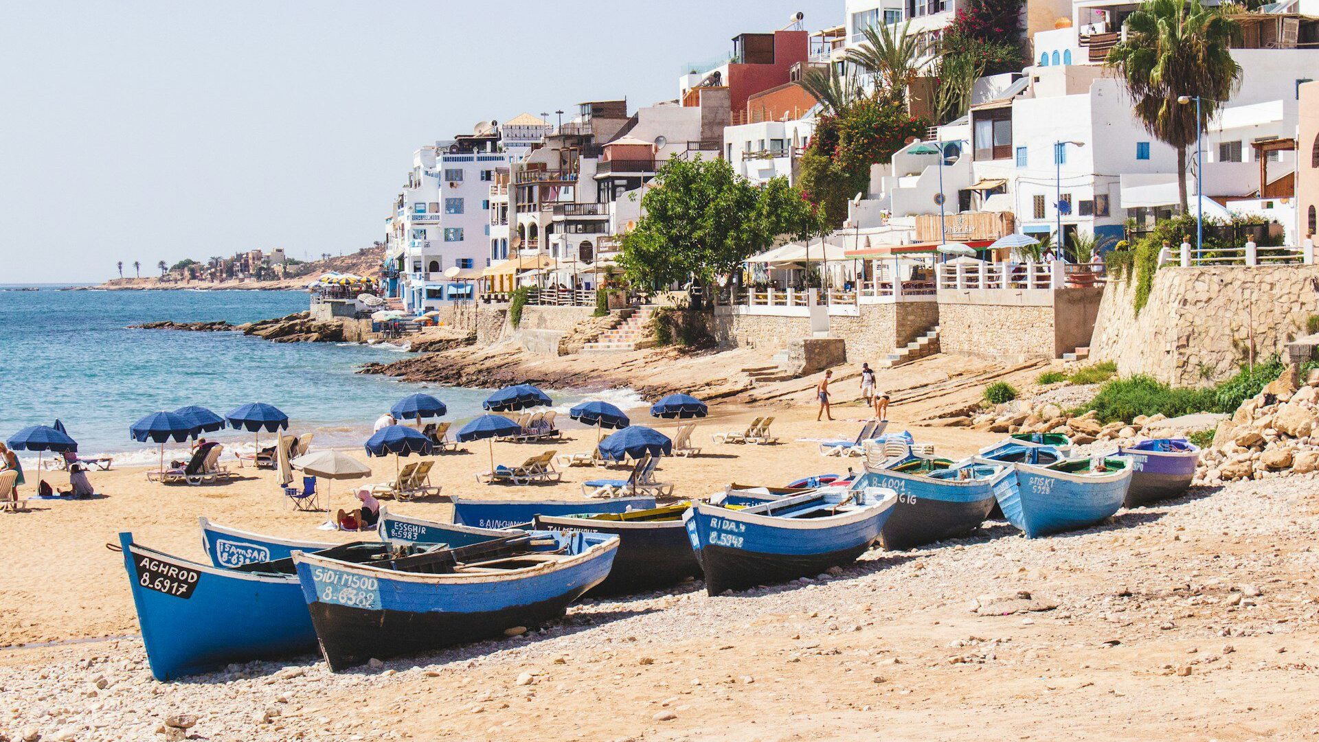 Boats on a beach in morocco