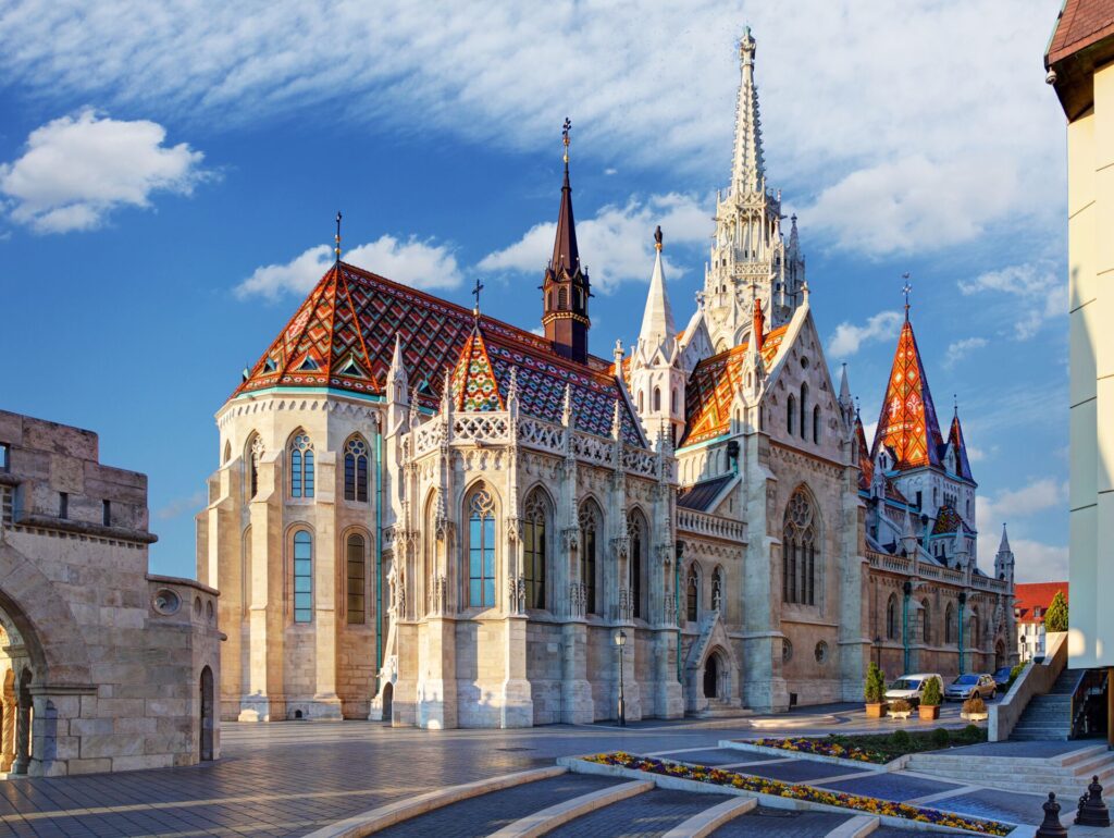 A building in Budapest's Castle District, with characteristic Art Nouveau roof