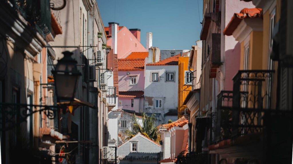 street of colorful houses in portugal