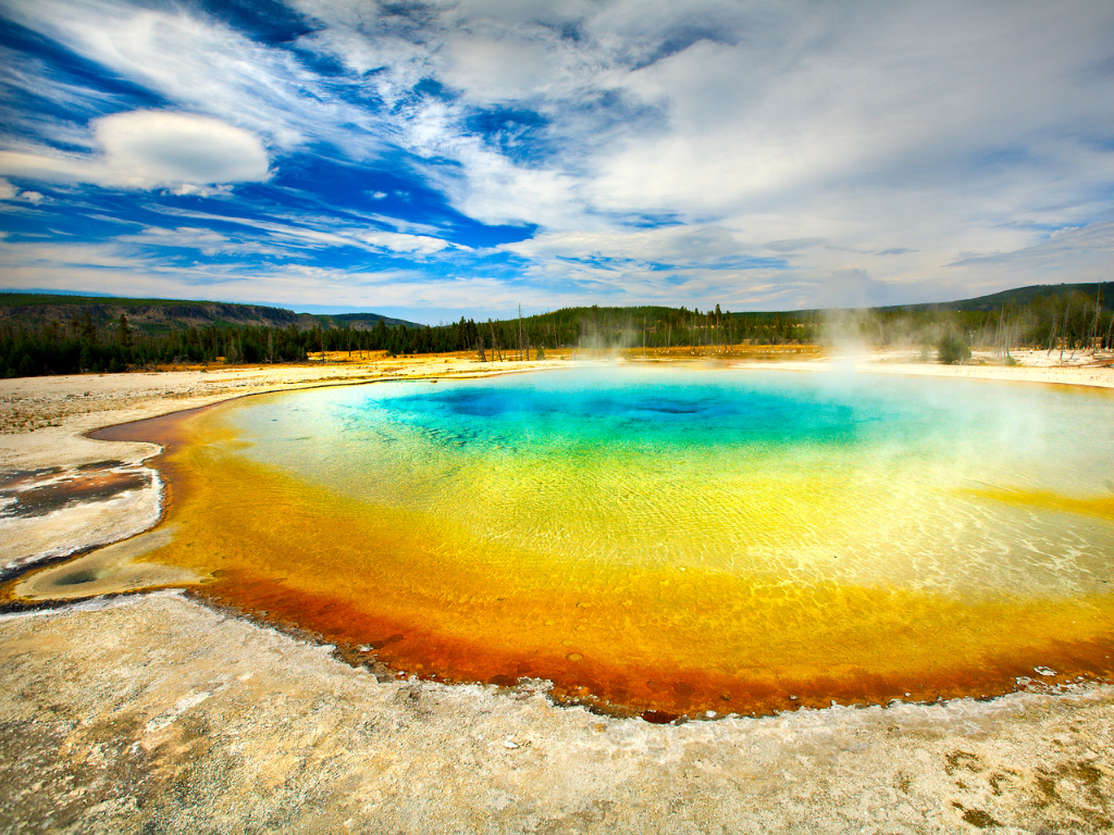 A colorful geothermal geyser in Yellowstone