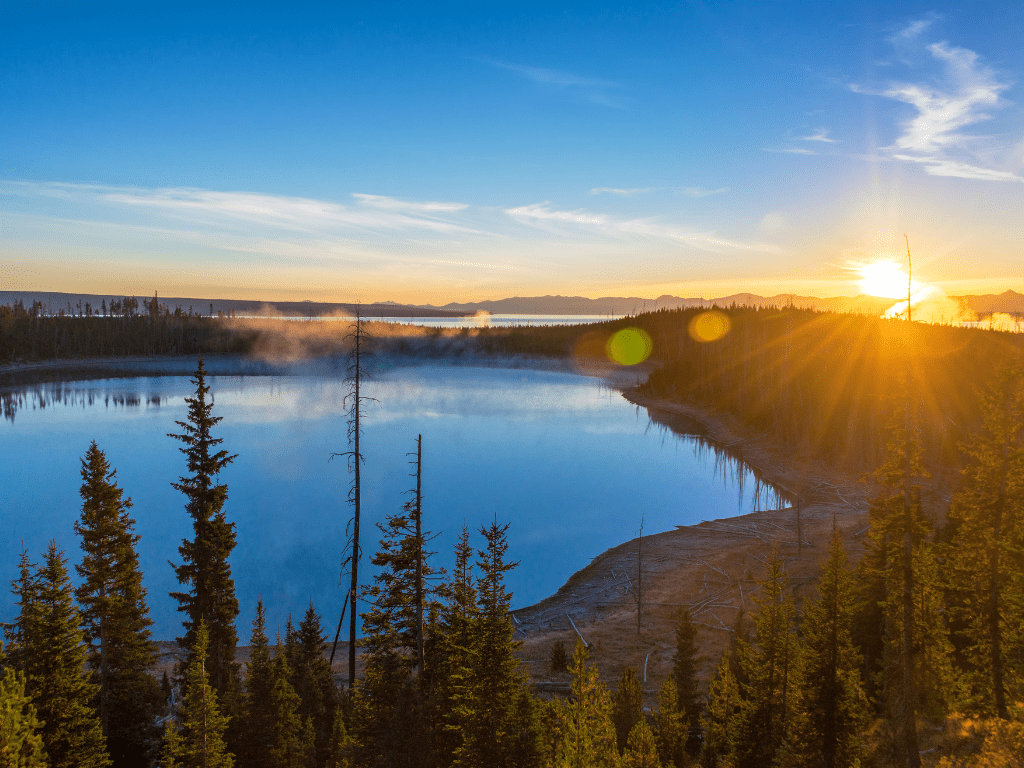 Sunrise over Yellowstone lake