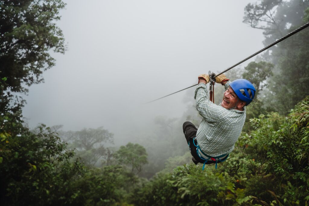 Trafalgar guest Dietmar on a zipline